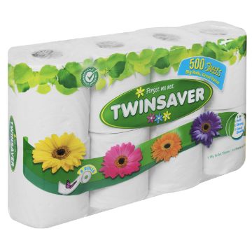 TWINSAVER TOILET ROLL 1PLY WHT 500SH