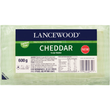 LANCEWOOD CHEDDAR CHEESE LACTOSE FREE  1 x 600G
